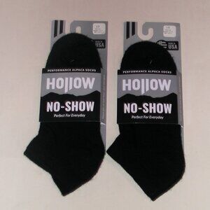 2 Pairs HOLLOW Performance Alpaca Black No Show Socks Size Large Black